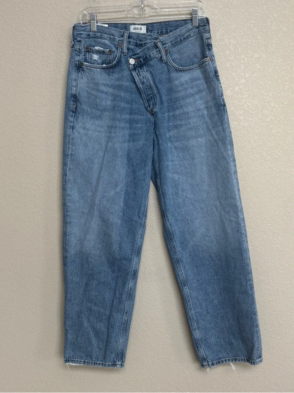 AGOLDE Criss Cross Straight Leg Jeans Blue Distressed Raw Hem 29 - Picture 2 of 11